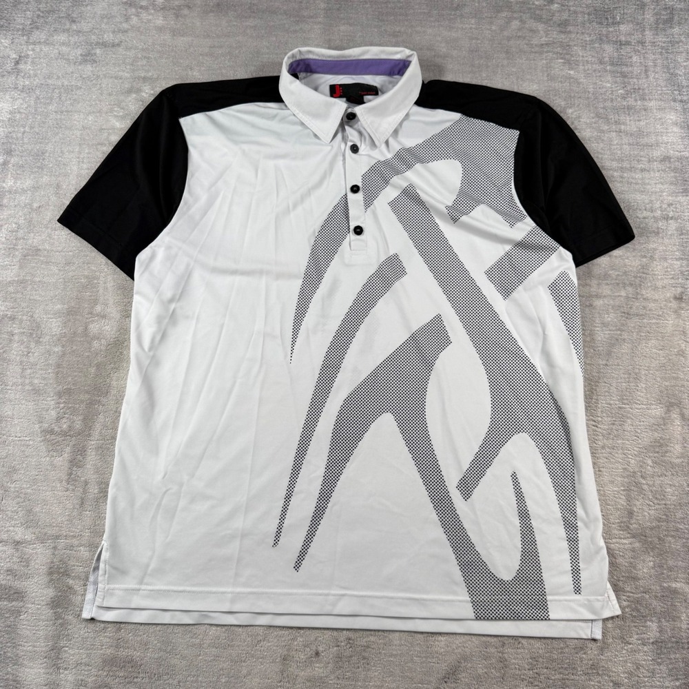 Jamie Sadock Shirt Mens Large White Abstract Geometric Golf Polo Performance